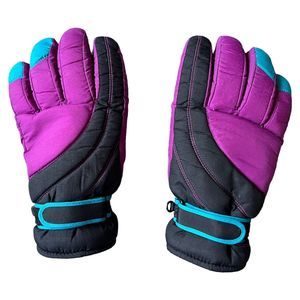 Vintage Thinsulate Ski Gloves Purple Black Teal Colorblock Retro 80s 90s Winter